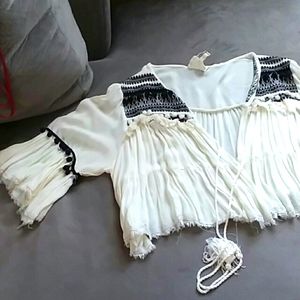 Gauze tie front top / shrug